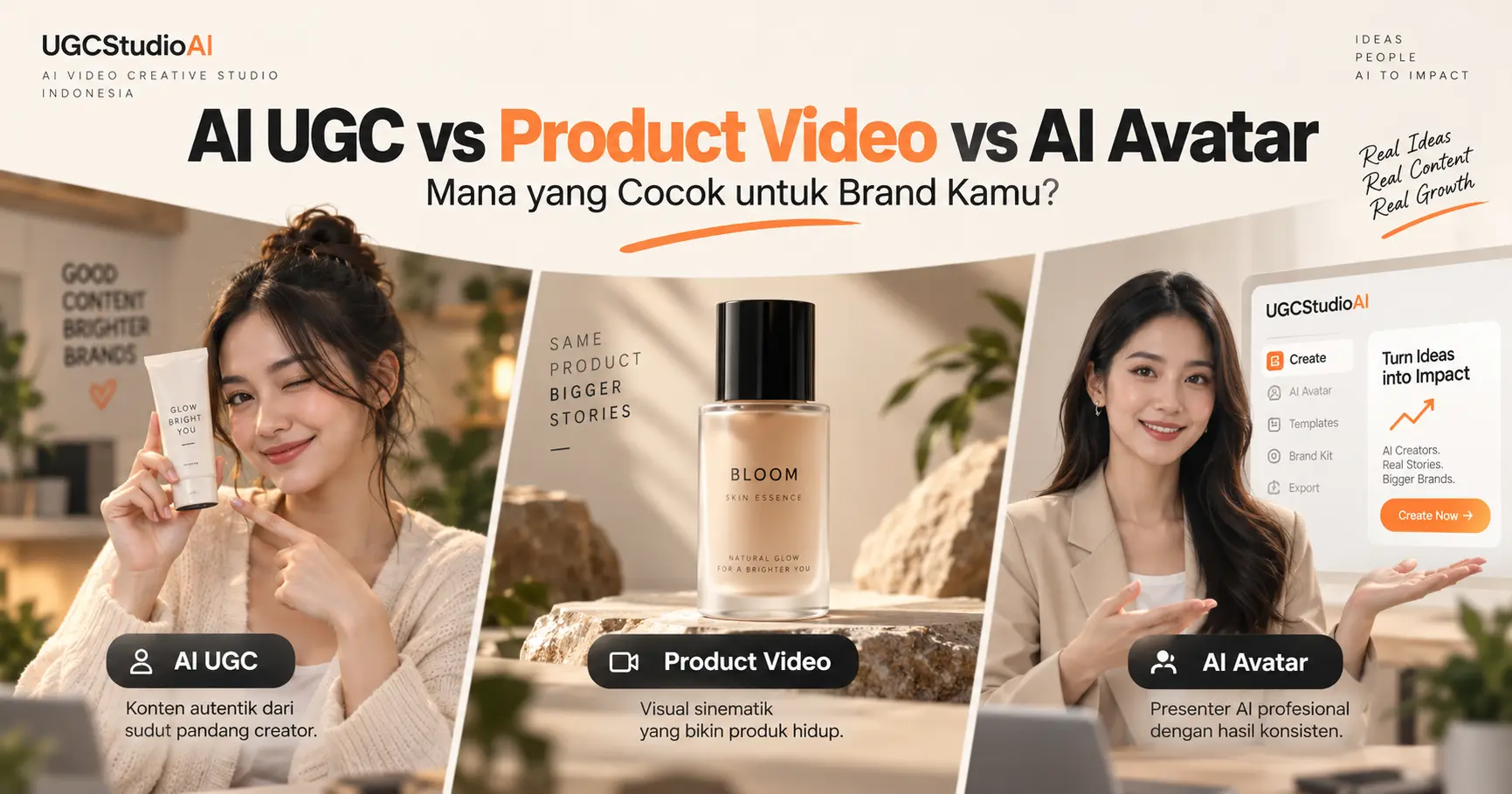 Perbandingan AI UGC, Product Video, dan AI Avatar untuk brand
